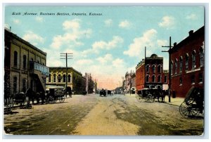 1910 Sixth Avenue Business Section Street Horse Carriage Emporia Kansas Postcard