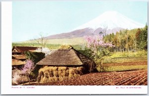 VINTAGE POSTCARD HUTS WITH SPRINGTIME VIEW OF MOUNT FUJI JAPAN