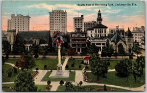 Jacksonville Florida FL, 1915 South Side Hemming Park Central Monument, Postcard