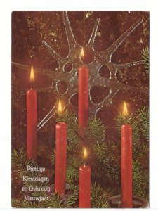 Merry Christmas Happy New Year, Candles, Ice Snowflake, 1973 Dutch Postcard