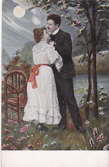 Romantic Couple Under A Full Moon 1909