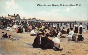 View along the Beach Brighton Beach, NY, USA Amusement Park Writing on back 