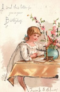 Vintage Postcard I Seal This Letter For You On Your Birthday Natal Day Greetings