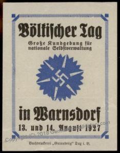 Germany Weimar 1927 Nazi Window Sticker  Warnsdorf Voelkischer Tag Bohemia 59365