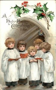 Christmas Choir Boys Holly Ernest Nister c1900s-20s Postcard