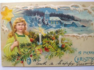 Christmas Postcard Star Child Angel Embossed Newton Center Mass 1906