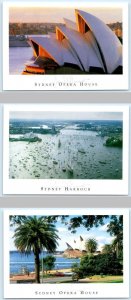3 Postcards SYDNEY, AUSTRALIA ~Birdseye Harbour OPERA HOUSE David Messent 4x6
