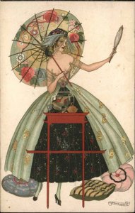 Umberto Brunnelleschi Semi Nude Woman Parasol FEMME AU MIROIR Postcard