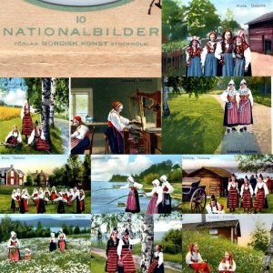 c1910s Dalarna Poland x10 Town Views Girls Litho Photo Pack Postcard Box Set C57