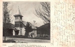 1908 The Village Church Woodstock New Hampshire E.S. Cartão postal vintage Sanborn-