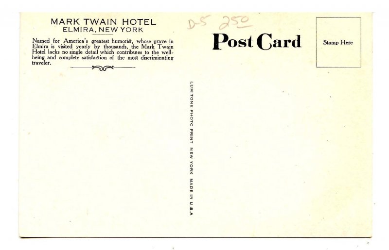 NY - Elmira. Mark Twain Hotel, Street Scene