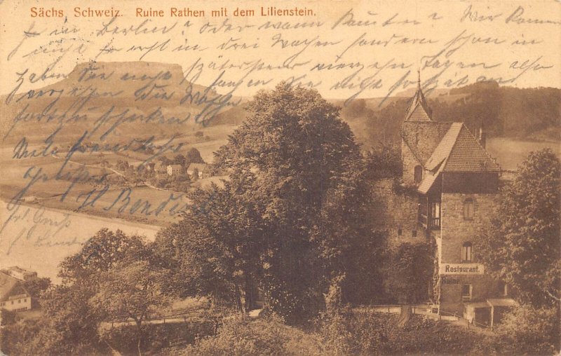A178 Germany 1915 Saechs Schweiz Ruins Rathen Lilienstein Restaurant postcard
