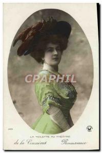 Postcard Old Fashion Female Hairstyle Headdress Hat The toilet at the theater...