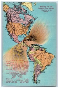 1946 Meeting Of The Atlantic And Pacific Map Panama Canal Vintage Postcard