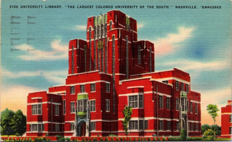 Fisk University Library Nashville TN Tennessee Linen Postcard PM Clean Cancel  