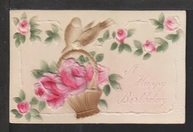 A Happy Birthday,Flowers,Birds Postcard 