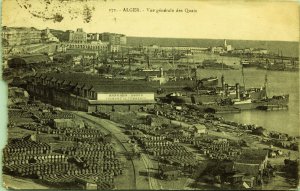 General View of Quays Alger France Postcard Hangars Barrels Ships