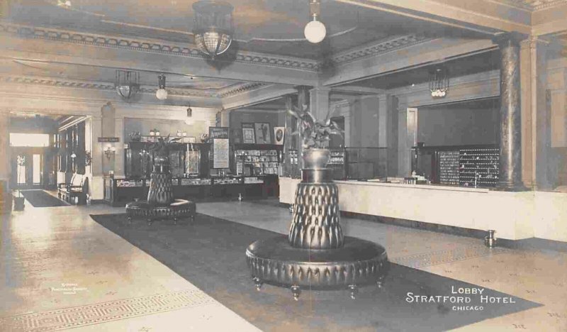 Stratford Hotel Lobby Interior Chicago Illinois 1910s Real Photo postcard
