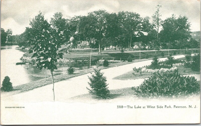 Paterson New Jersey West Side Park Lake Scenic Downtown View UDB Postcard 