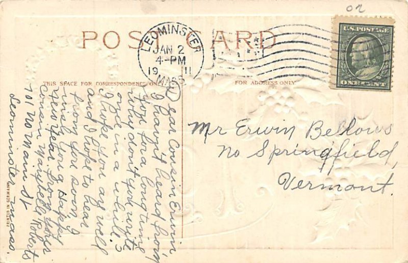 Happy New Year Year Date 1911 Postcard