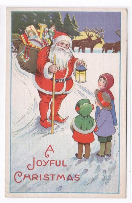 Santa Claus Lantern Greets Children Snow Christmas 1910c postcard