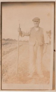 Proud Farmer at Farm Roadside Real Photo Antique Postcard