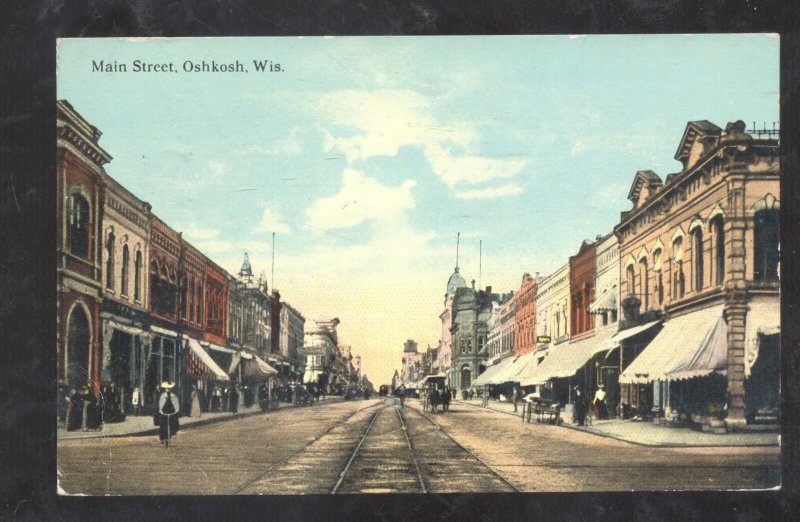 Oshkosh Wisconsin Downtown Main Street Scene Vintage Postcard Appleton