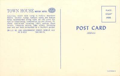 MOBILE AL Town House Motor Hotel Roadside Motel Alabama Postcard ca 1950s