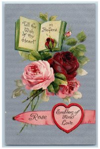 Language Of Flowers Romance Postcard Rose Emblem Of Fond Love c1910's Antique