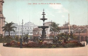 LA PILA EN LA PLAZA DE ARMAS LIMA PERU WATER FOUNTAIN POSTCARD (c. 1910)