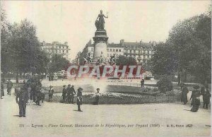 Old Postcard Lyon Place Carnot the Republic Monument by Peynot (1890)