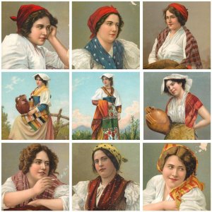 Lot of 9 postcards Italian culture & ethnicity peasant women types folk costumes