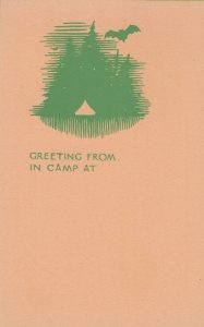 Bat Flying Over Boy Scouts Tent Girl Guides Old Greetings Postcard