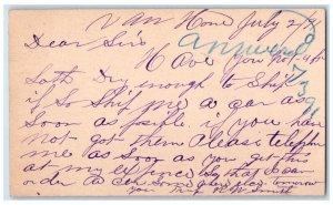 1891 Ship Order Call on Phone RW Smith Van Horn Iowa IA Clinton IA Postcard