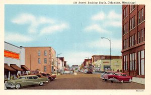 Columbus Mississippi 5th Street, Looking South Vintage Postcard TT0020