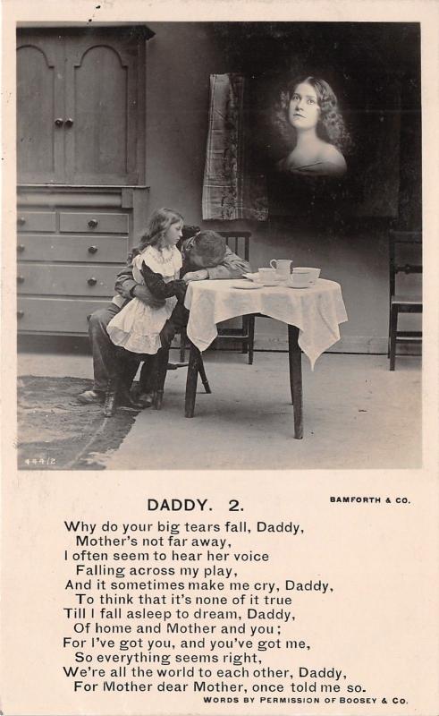 Daddy Postcard Series~1-2-3-4 Poems~Father Daughter @ Table~Bamforth & Co RPPC