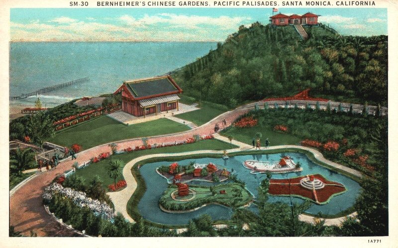Vintage Postcard 1931 Bernheimer's Chinese Flower Garden Santa Monica California
