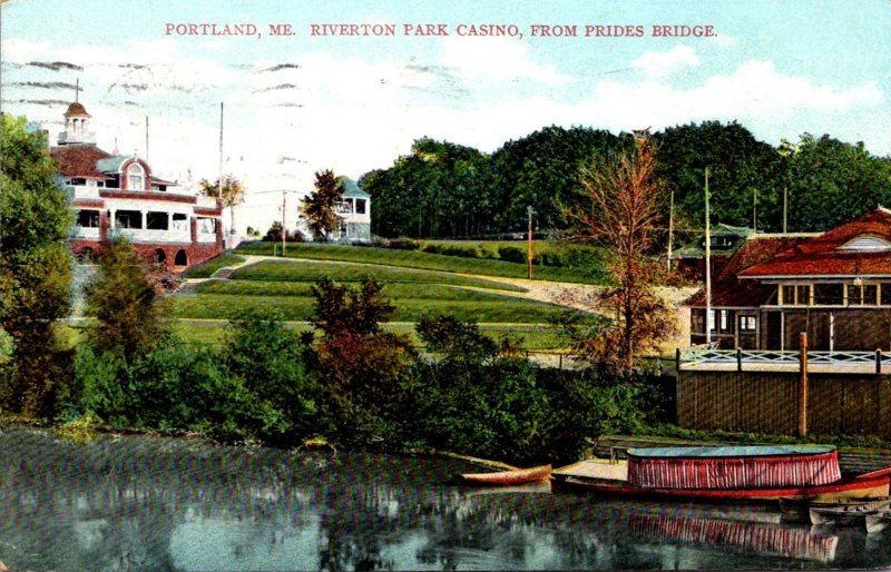 Maine Portland Riverton Park Casino From Prides Bridge 1910