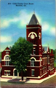 Vtg Linen Postcard Marietta Georgia - Cobb County Court House - UNP Curteich