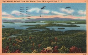 Vintage Postcard 1950's Rattlesnake Islandfrom Mt. Major Lake Winnipesaukee NH