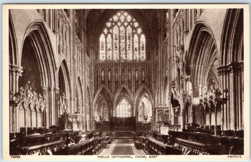 c1940s Wells, UK Cathedral Choir East Postcard Gothic Religious Interior A39