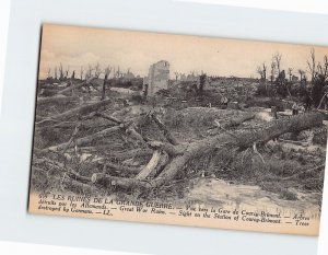 Postcard Trees destroyed Sight on the Station of Cource Brimont Courcy France