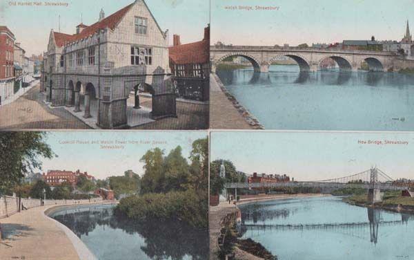 Shrewsbury Council House Bridge 4x Antique Postcard s