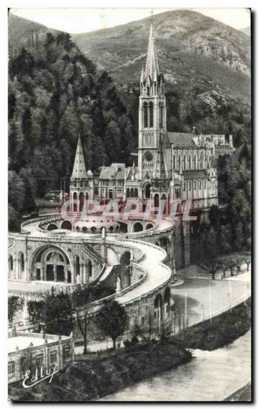 Old Postcard Lourdes Basilica side view