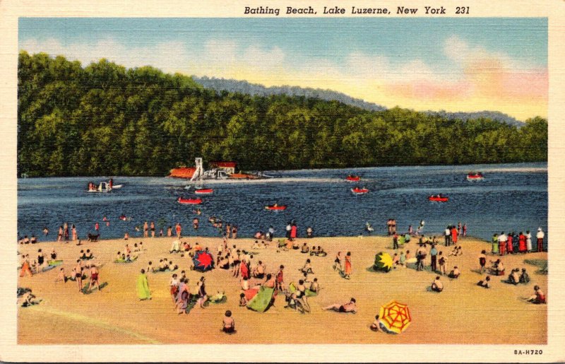 New York Lake Luzerne Bathing Beach Curteich