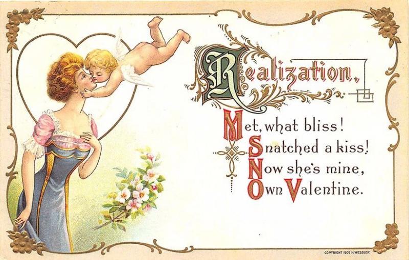 Valentine Cupid Beautiful Woman Poem Railroad R.P.O. Cancel Postcard