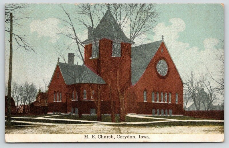 Corydon Iowa~Methodist Episcopal ME Church~Houses~Barn Behind~1911 Postcard