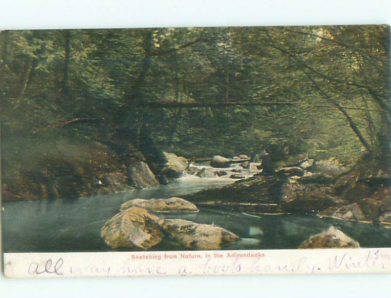 Artist Sits On Rock And Sketches Nature Adirondack Mountains New York NY n6968