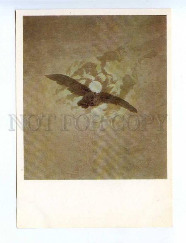 196916 flying owl by Caspar David Friedrich old postcard