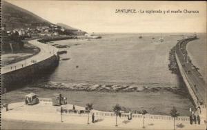 Santurce Spain Esplanada - Churruca - Lighthouse & Pier c1915 Postcard